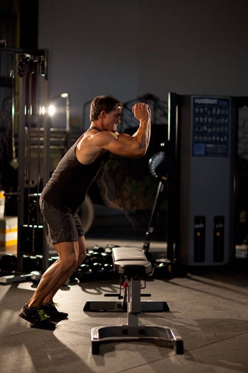 Bench Jump exercise demonstration, targeting the quads
