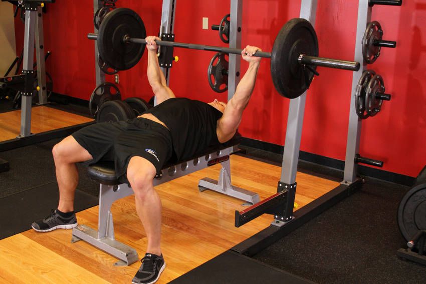 Barbell Bench Press exercise demonstration, targeting the chest