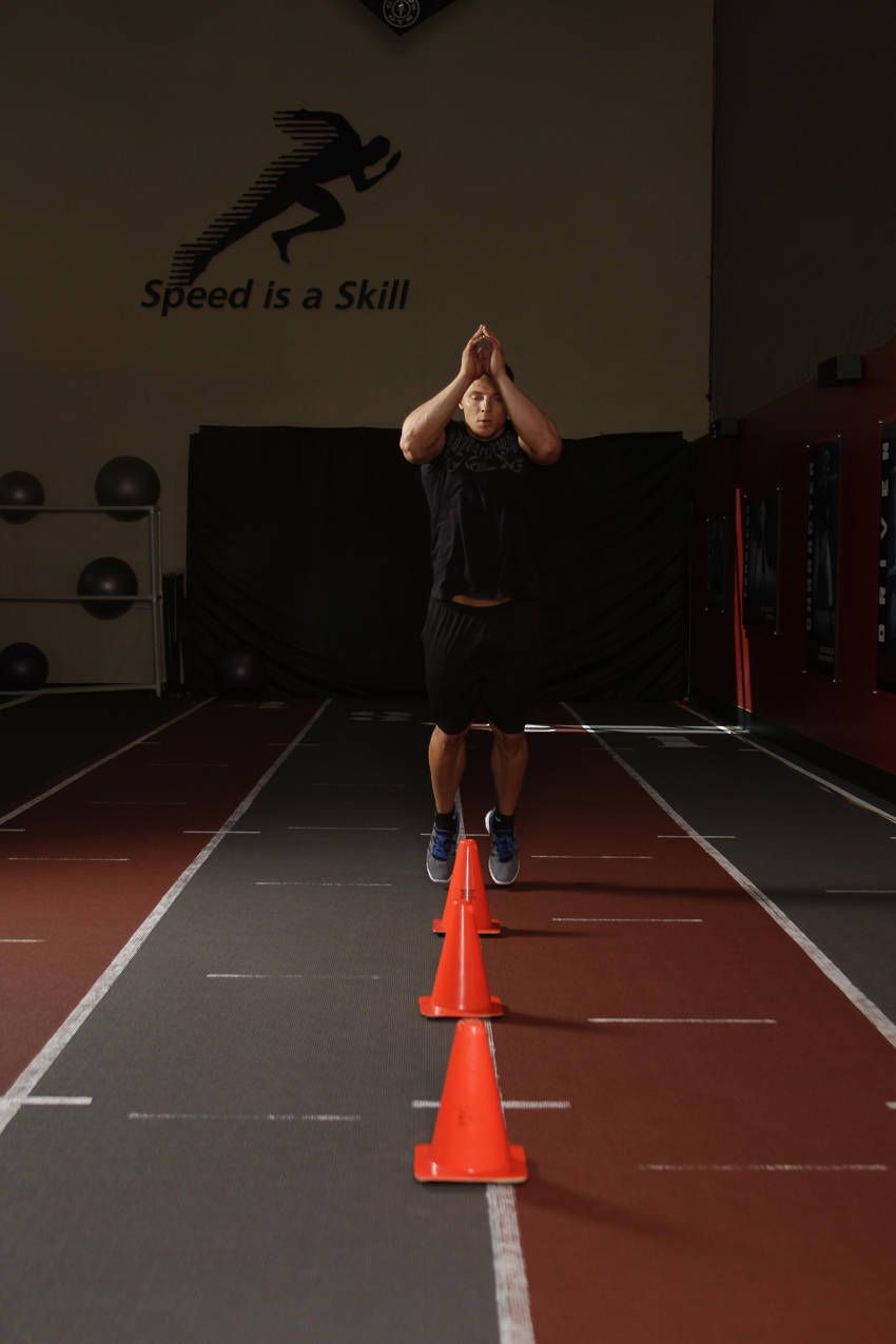Cone Hops exercise demonstration, targeting the calves