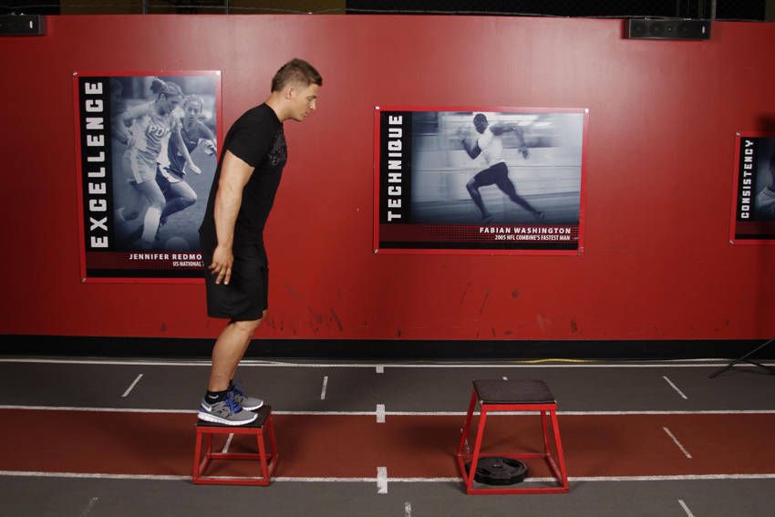 Depth Jump exercise demonstration, targeting the quads