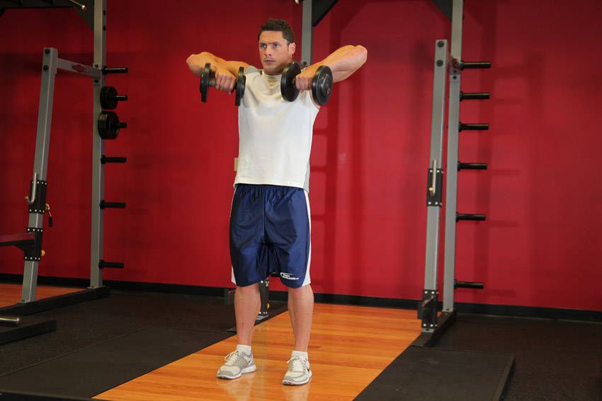 Dumbbell Upright Row exercise demonstration, targeting the shoulders