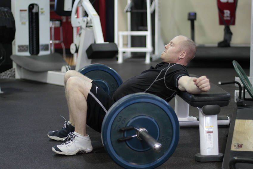 Barbell Hip Thrust exercise demonstration, targeting the glutes