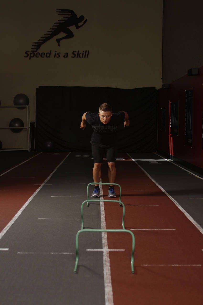 Hurdle Hops exercise demonstration, targeting the calves