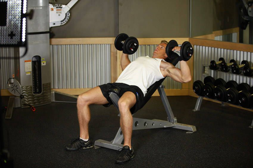 Incline Dumbbell Press exercise demonstration, targeting the chest