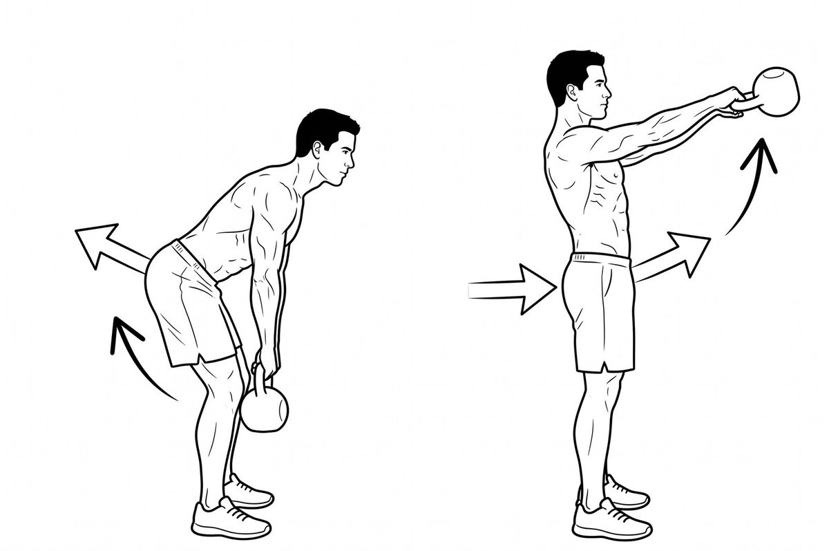 Kettlebell Swing exercise demonstration, targeting the glutes