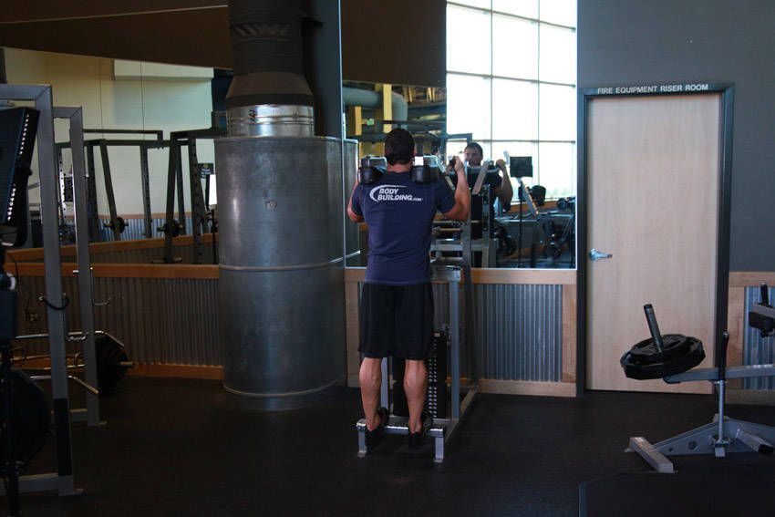 Standing Calf Raise exercise demonstration, targeting the calves